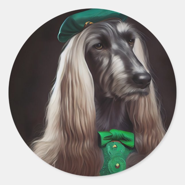 afghanischer Hund in St. Patrick's Day Dress Runder Aufkleber (Vorderseite)