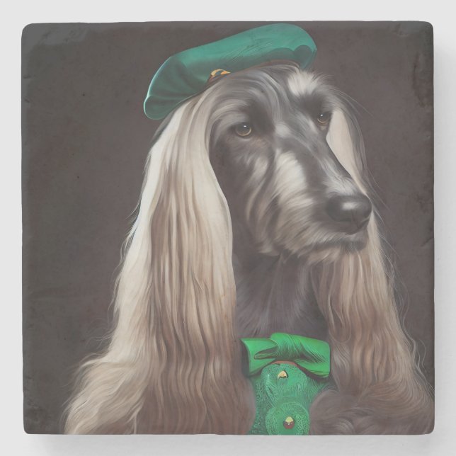 afghanischer Hund in St. Patrick's Day Dress Steinuntersetzer (Vorderseite)