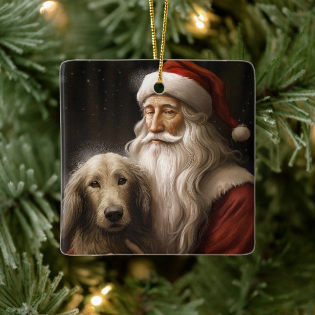Afghanischer Hund mit Weihnachtsmann Weihnachten Keramikornament (Baum)