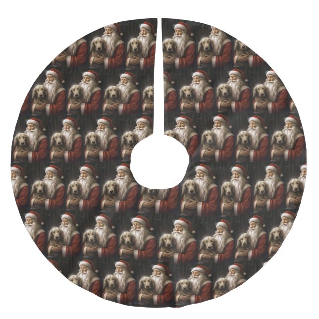Afghanischer Hund mit Weihnachtsmann Weihnachten Polyester Weihnachtsbaumdecke (Vorderseite)