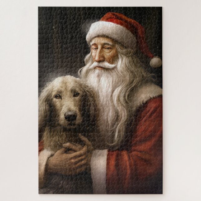 Afghanischer Hund mit Weihnachtsmann Weihnachten Puzzle (Vertikal)