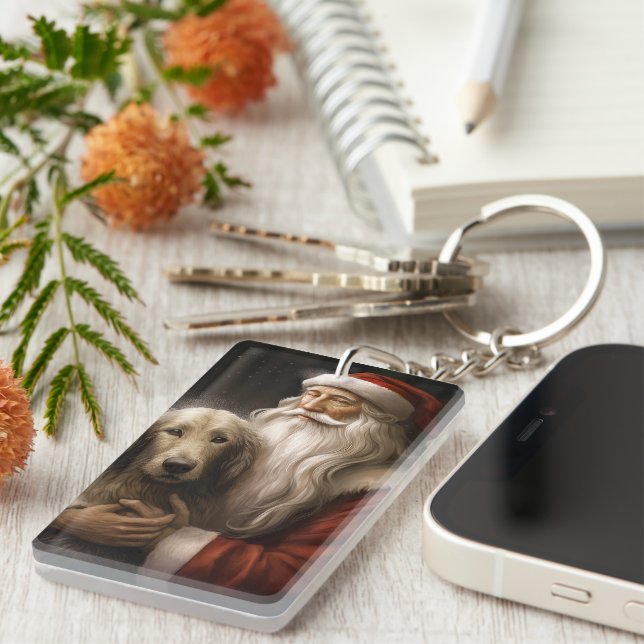 Afghanischer Hund mit Weihnachtsmann Weihnachten Schlüsselanhänger (Vorderseite rechts)