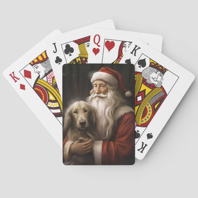 Afghanischer Hund mit Weihnachtsmann Weihnachten Spielkarten (Rückseite)