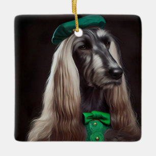 Afghanischer Windhund Hund in St. Patrick's Day Kl Keramikornament