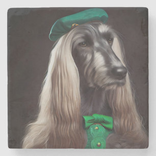 Afghanischer Windhund Hund in St. Patrick's Day Kl Steinuntersetzer