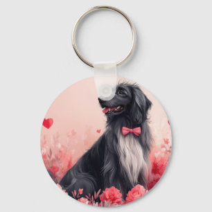 Afghanischer Windhund mit Rosen - Valentinstag Schlüsselanhänger