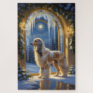 Afghanischer Windhund mit Weihnachtslichtern Feier Puzzle