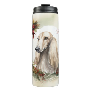 Afghanischer Windhund Weihnachts Kranz Festlicher Thermosbecher