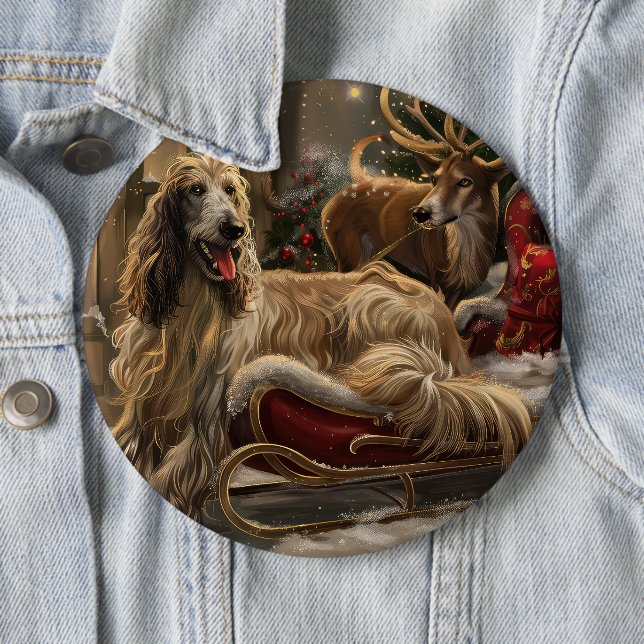 Afghanischer Windhund Weihnachtsfestlich Button (Beispiel)