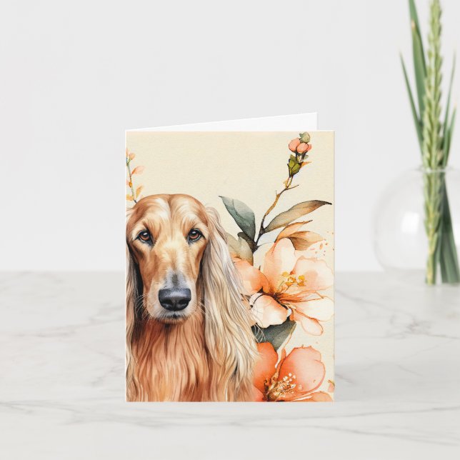 Afghanischer Windhundhund und Pfirsichlilien (Vorderseite)