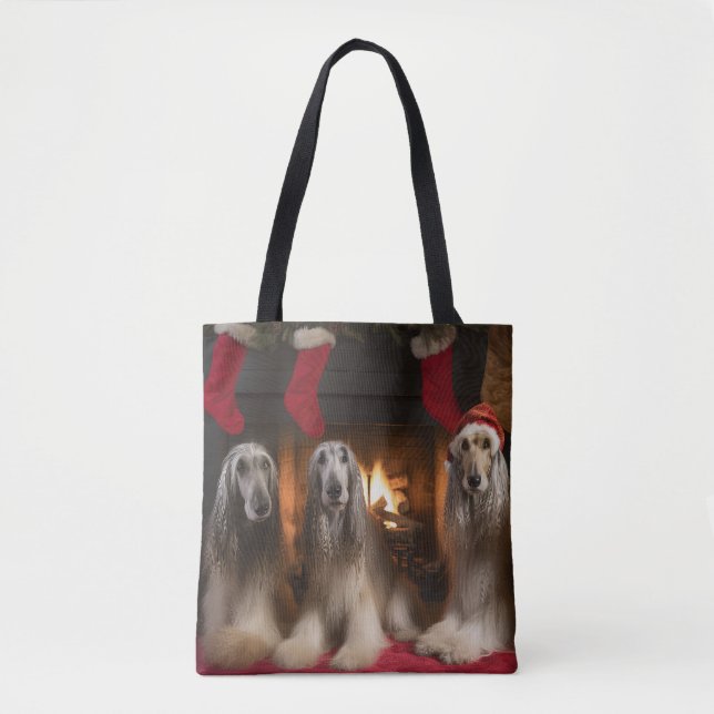 Afghanisches Hound am Feuerplatz Weihnachten (Vorderseite)