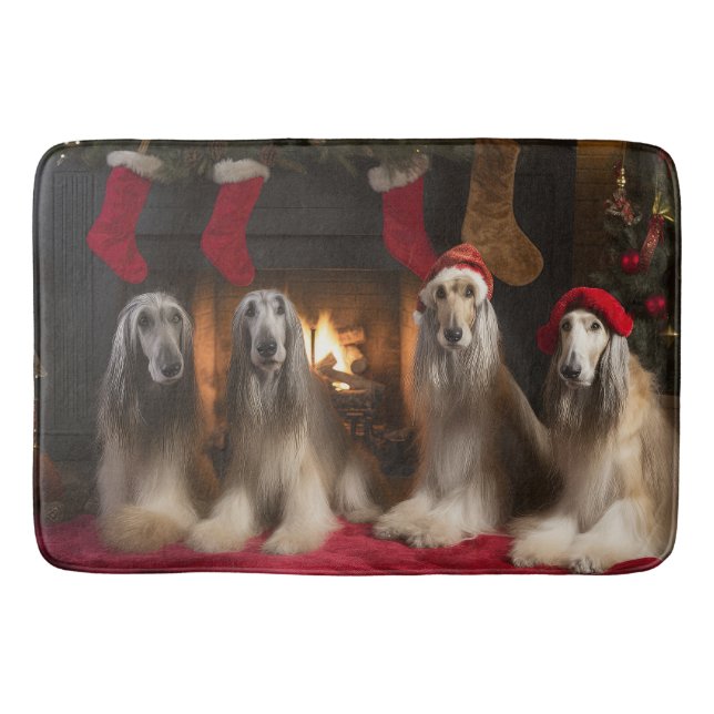 Afghanisches Hound am Feuerplatz Weihnachten Badematte (Vorderseite)