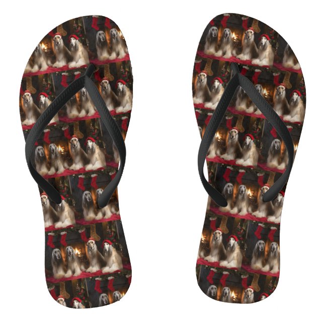 Afghanisches Hound am Feuerplatz Weihnachten Flip Flops (Fußbett)