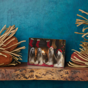 Afghanisches Hound am Feuerplatz Weihnachten Fotoplatte