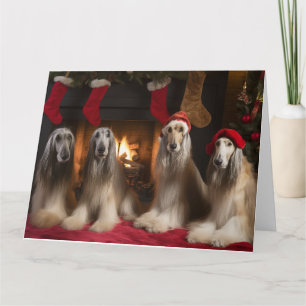 Afghanisches Hound am Feuerplatz Weihnachten Karte