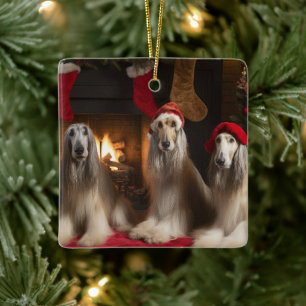 Afghanisches Hound am Feuerplatz Weihnachten Keramikornament