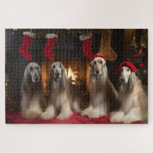 Afghanisches Hound am Feuerplatz Weihnachten Puzzle
