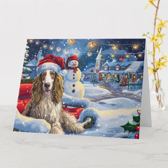Afghanisches Hound in Sleigh Snow Weihnachten Karte (Gelbe Blume)