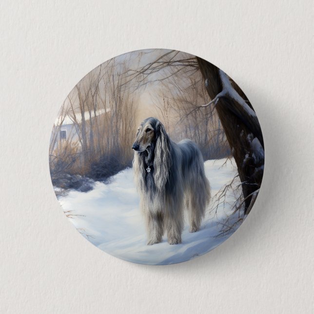 Afghanisches Hound lassen es Weihnachten schnee Button (Vorderseite)