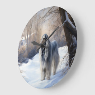 Afghanisches Hound lassen es Weihnachten schnee Große Wanduhr