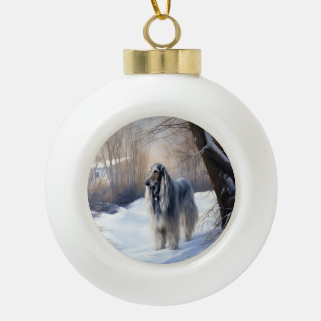 Afghanisches Hound lassen es Weihnachten schnee Keramik Kugel-Ornament (Vorderseite)