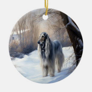 Afghanisches Hound lassen es Weihnachten schnee Keramik Ornament