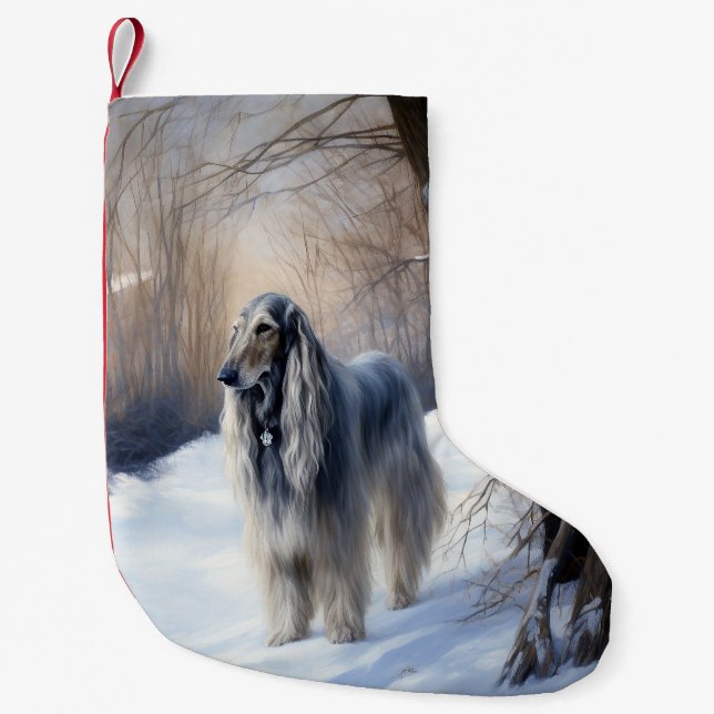 Afghanisches Hound lassen es Weihnachten schnee Kleiner Weihnachtsstrumpf (Vorderseite)