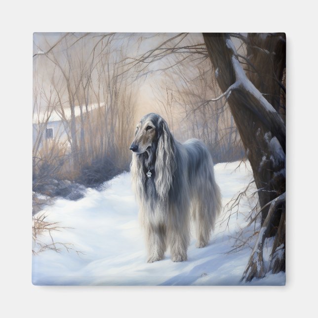 Afghanisches Hound lassen es Weihnachten schnee Magnet (Vorne)