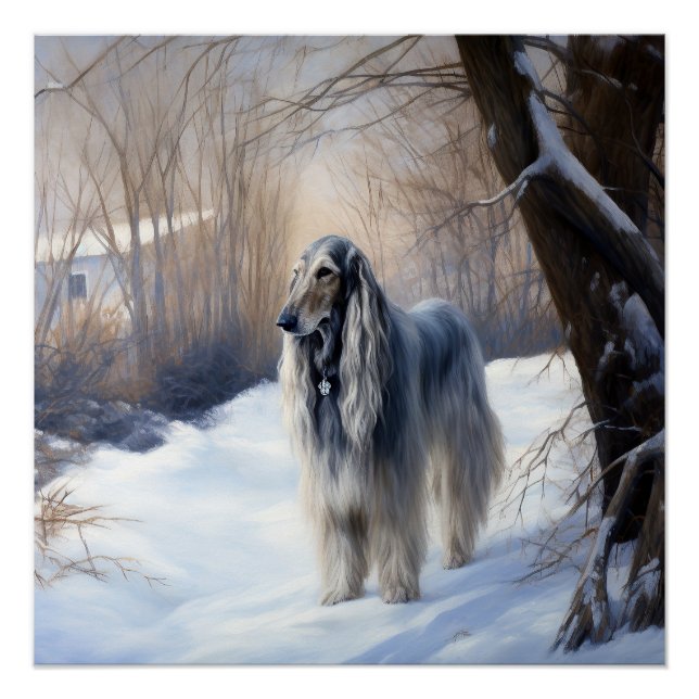 Afghanisches Hound lassen es Weihnachten schnee Poster (Vorderseite)