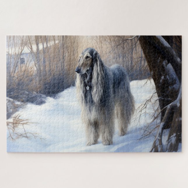 Afghanisches Hound lassen es Weihnachten schnee Puzzle (Horizontal)