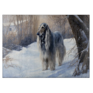 Afghanisches Hound lassen es Weihnachten schnee Schneidebrett