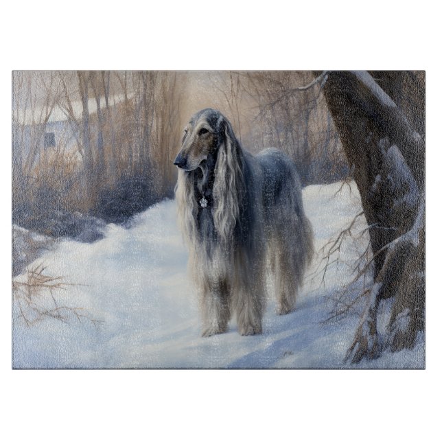 Afghanisches Hound lassen es Weihnachten schnee Schneidebrett (Vorderseite)