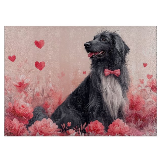 Afghanisches Hund mit Rose - Valentinstag Schneidebrett (Vorderseite)