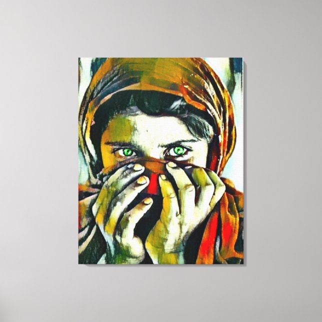 afghanisches Mädchen mit Ölportrait mit grünen Aug Leinwanddruck (Vorderseite)