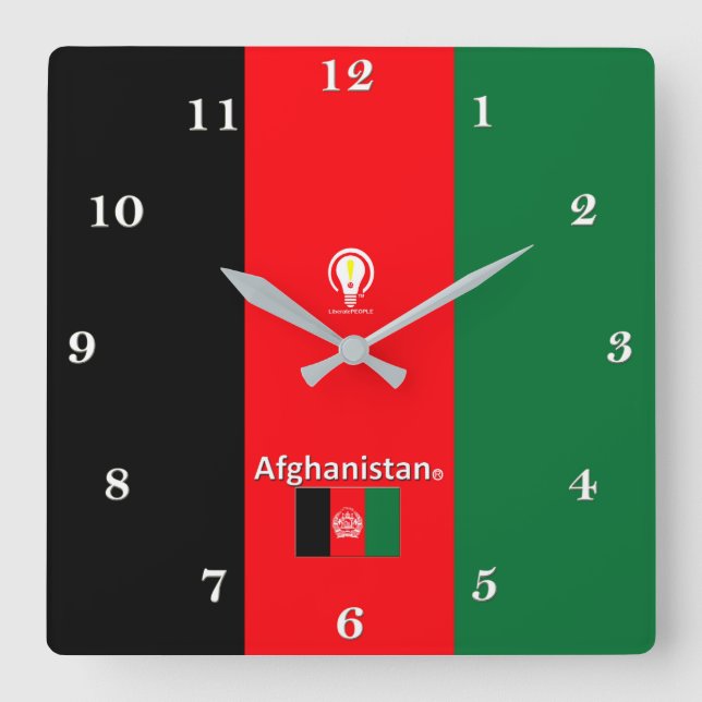 Afghanistan Designer Wall Clock Quadratische Wanduhr (Vorderseite)