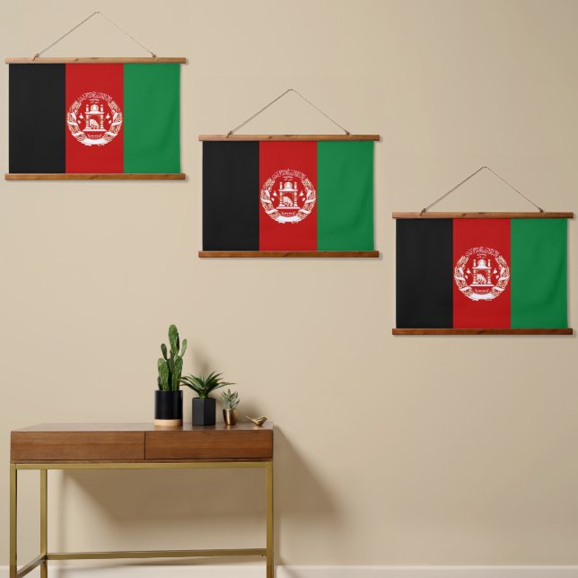 Afghanistan-Flagge Wandteppich Mit Holzrahmen (Asymmetrisch)
