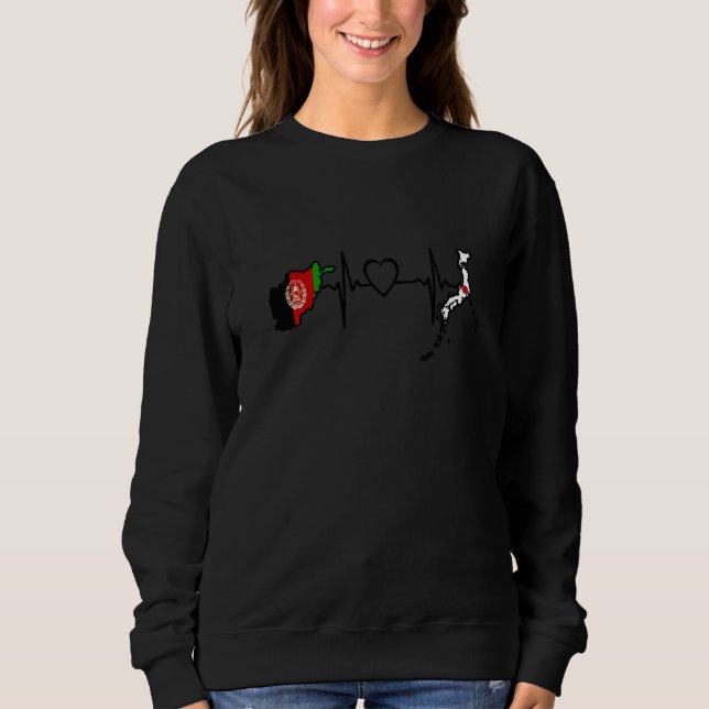 Afghanistan Japan Flag Afghan Japanese Heartbeat   Sweatshirt (Vorderseite)