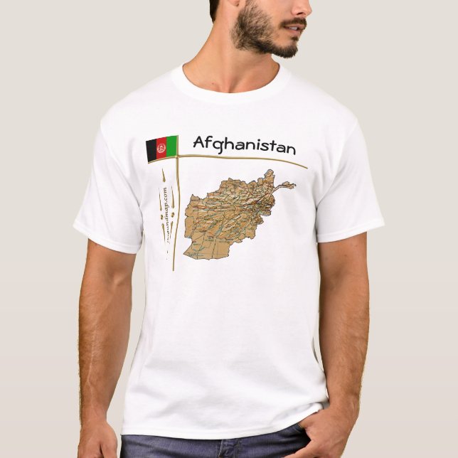 Afghanistan Karte + Flagge + T - Shirt (Vorderseite)