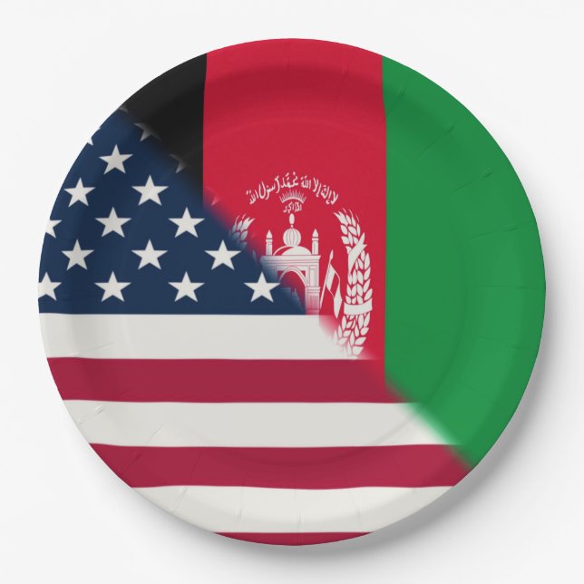 Afghanistan USA-Flagge | halber afghanischer Ameri Pappteller (Vorderseite)