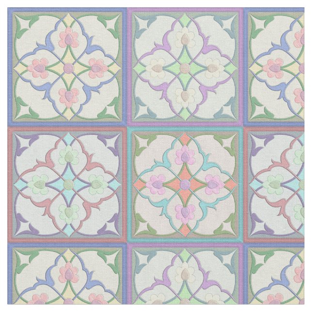 Afghi Tile Muster Pastel Variationen 4in. Wieder v Stoff (Nahaufnahme)