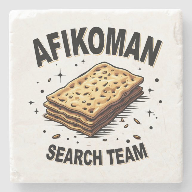 Afikoman-Suchteam Hanukkah Jüdische Lebensmittelli Steinuntersetzer (Vorderseite)