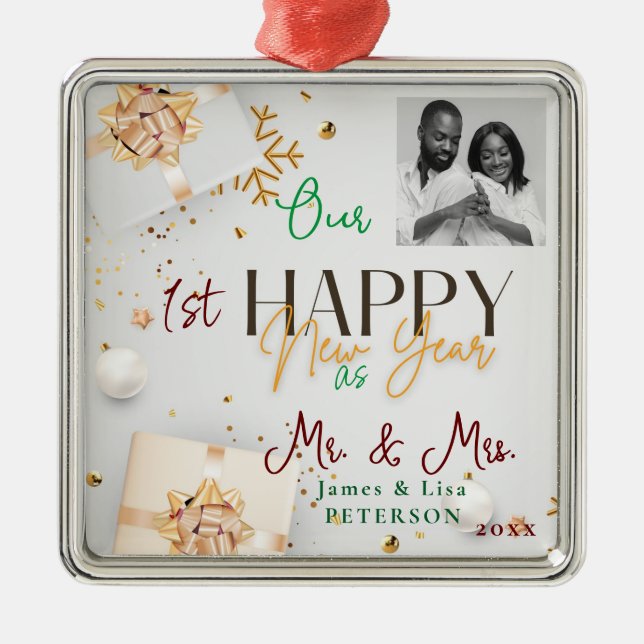 Afr. Amer. Unser erstes glückliches neues Jahr als Ornament Aus Metall (Vorne)