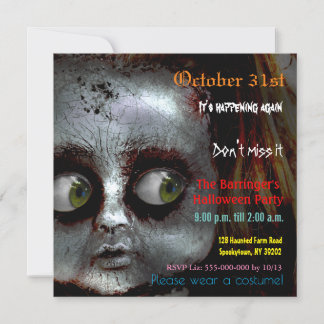 Afraid Doll Beängstigend Halloween Square Einladun Einladung