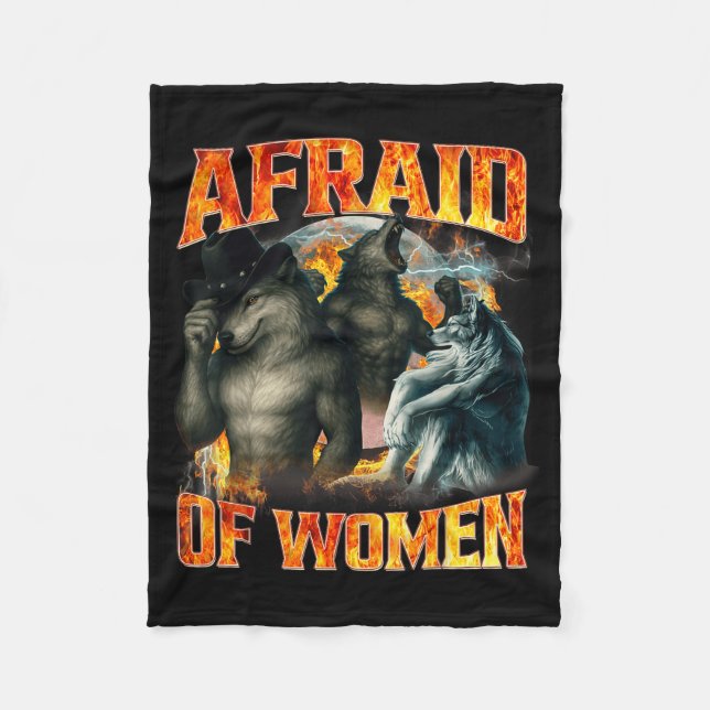 Afraid Of Women Funny Alpha Wolf Meme Cringe Men D Fleecedecke (Vorderseite)