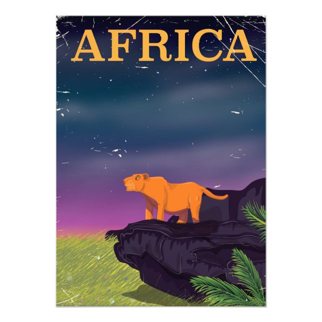 Africa Big Cat Retro Style Reiseposter Fotodruck (Vorne)