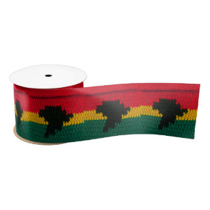 Africa Black Red Gold Green Artisan Crochet Print Satinband