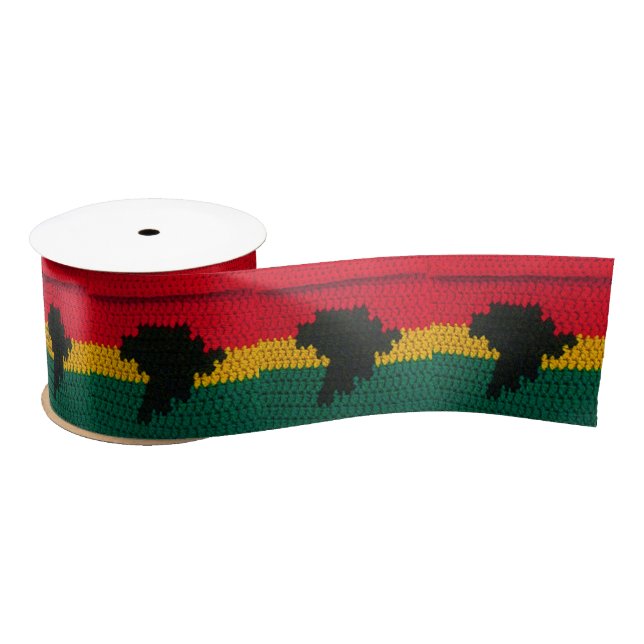 Africa Black Red Gold Green Artisan Crochet Print Satinband (Spule)