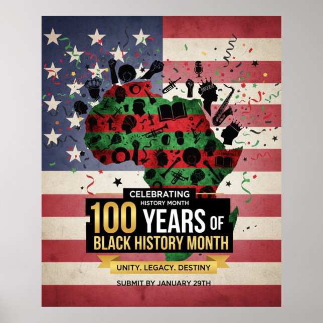 Africa Continent US Flag Black History Poster (Vorne)