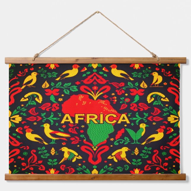 AFRICA Hanging Tapestry Wandteppich Mit Holzrahmen (Vorne)