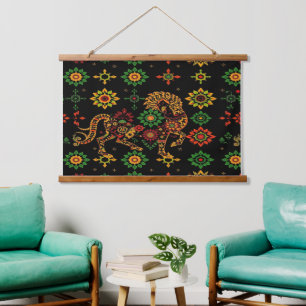 AFRICA Hanging Tapestry Wandteppich Mit Holzrahmen